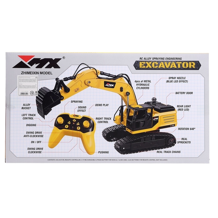 Машинка радиоуправляемая &laquo;Стройка&raquo;, экскаватор, металлический ковш, аккумулятор, световые, звуковые и дымовые эффекты