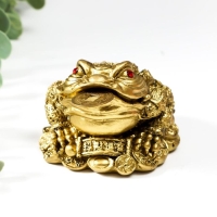 Нэцкэ полистоун под бронзу "Жаба на монетах и  слитках с жемчужинами" 6х8,5х8 см