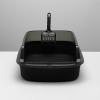 Туалет с прозрачными бортами с совком и фильтром, 50 х 34 х 18 см, чёрный