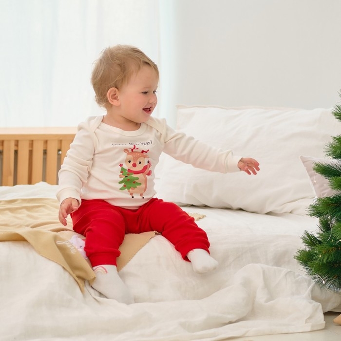 Комплект: джемпер и брюки Крошка Я &laquo;Новогодние зверята&raquo;, рост 74-80 см, цвет красный/белый
