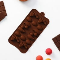 Форма для конфет и шоколада Доляна &laquo;Зайцы, утки и яйца&raquo;, силикон, 22&times;10,2&times;1,4 см, 14 ячеек, цвет коричневый