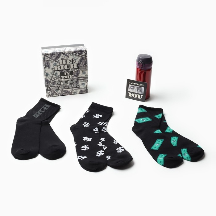 Набор подарочный новогодний термос и носки 3 пары KAFTAN Be rich, размер 41-44 (27-29 см) Набор подарочный новогодний термос и носки 3 пары KAFTAN Be rich, размер 41-44 (27-29 см)