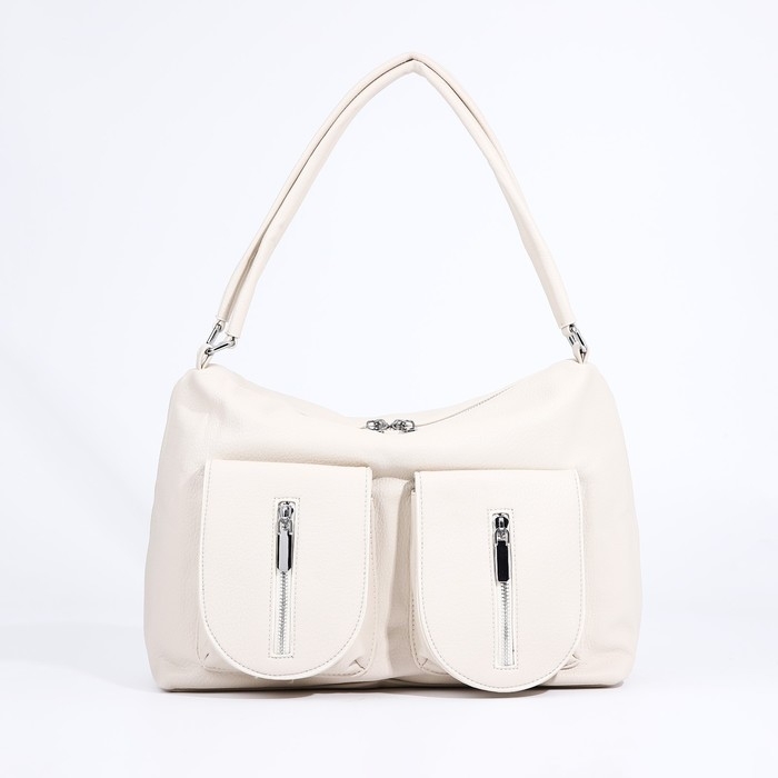 Сумка-тоут на молнии, 3 наружных кармана, цвет молочный Сумка-тоут на молнии, 3 наружных кармана, цвет молочный