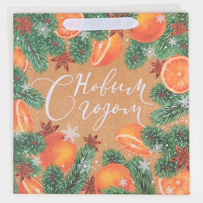 Пакет подарочный новогодний крафтовый квадратный &laquo;С Новым годом&raquo;, 30 х 30 х 12 см, Новый год