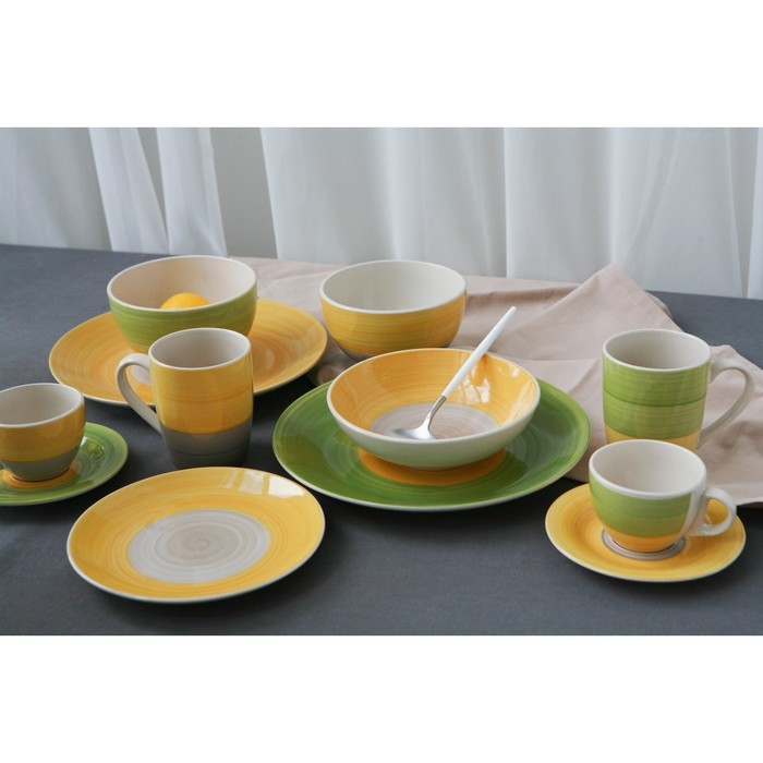 Тарелка керамическая глубокая Доляна &laquo;Подсолнух&raquo;, 540 мл, d=18 см, цвет зелёный