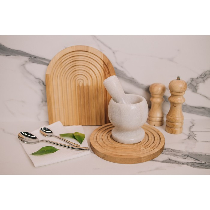 Ступка с толкушкой Magistro &laquo;Мрамор&raquo;, натуральный камень, цвет белый