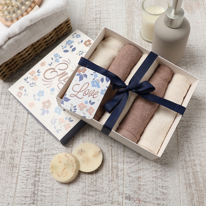 Набор махровых салфеток Набор махровых салфеток "Голубые цветы" 30х30 см -5шт, 100% хл, 340гр/м2