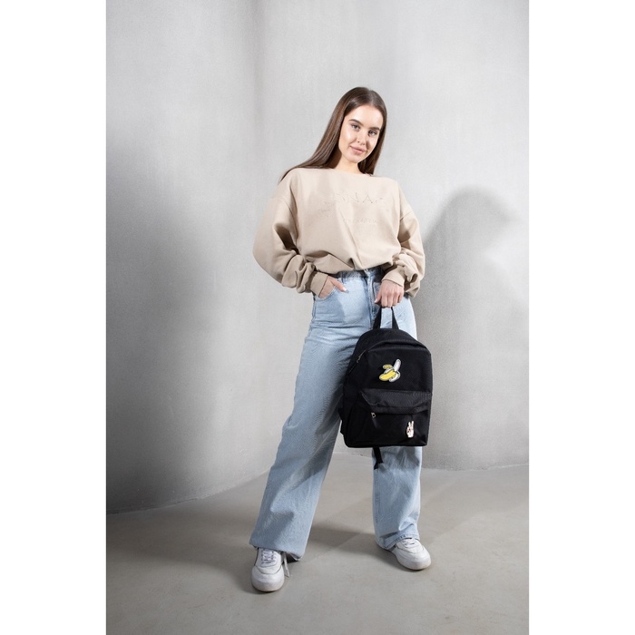 Рюкзак школьный текстильный &laquo;Банан&raquo;, 37 х 33 х 13 см, с липучками, чёрный