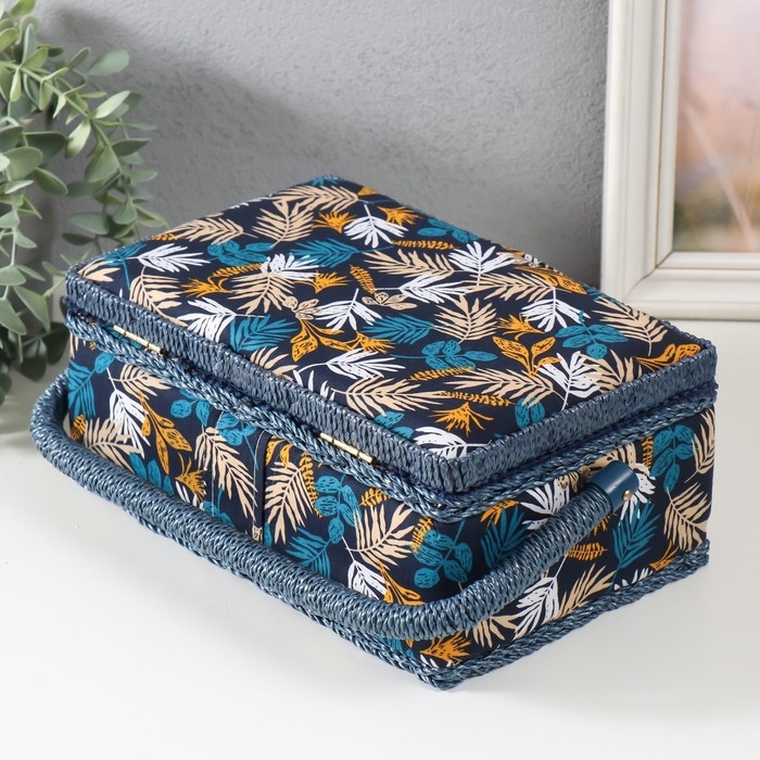 Шкатулка для рукоделия "Лесные веточки на синем" 24х16х11 см