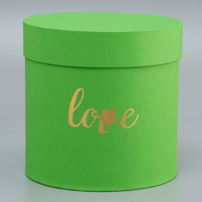 Коробка круглая, с тиснением"Love"салатовая,18*18*18см