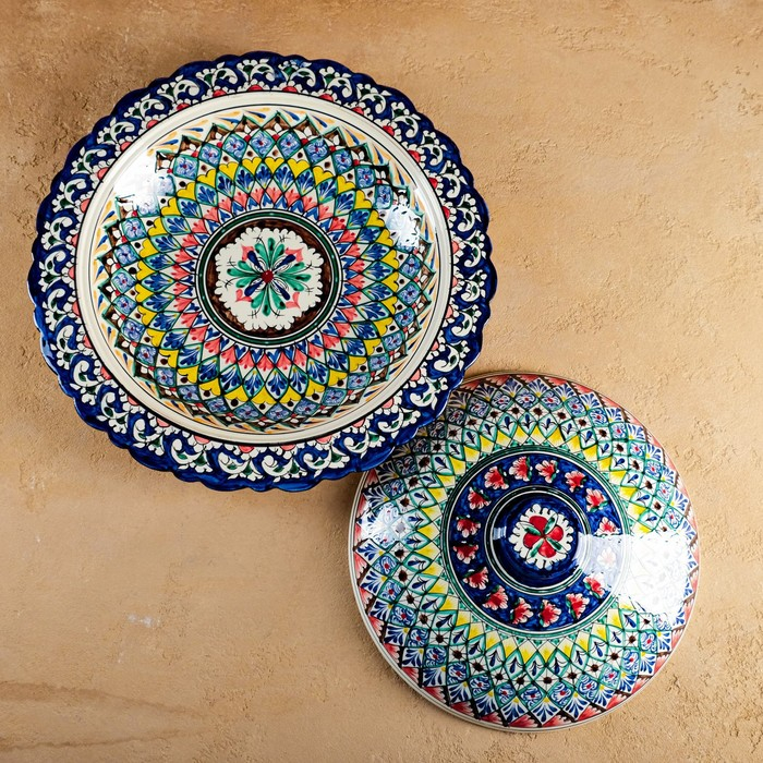 Блинница Риштанская Керамика Блинница Риштанская Керамика "Цветы", 37 см, синий