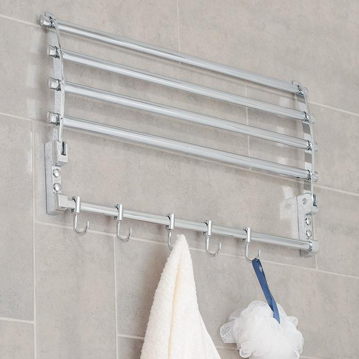 Полка откидная с двигающимися крючками Accoona A141, 57&times;30 см, цвет хром