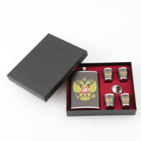 Подарочный набор 6 в 1 "Россия": фляжка 270 мл, воронка, 4 стопки, чёрный, 17 х 23 см