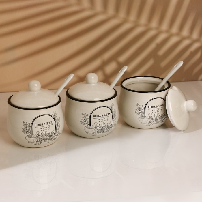 Банки керамические для специй на металлической подставке Natural product, 200 мл, 3 шт