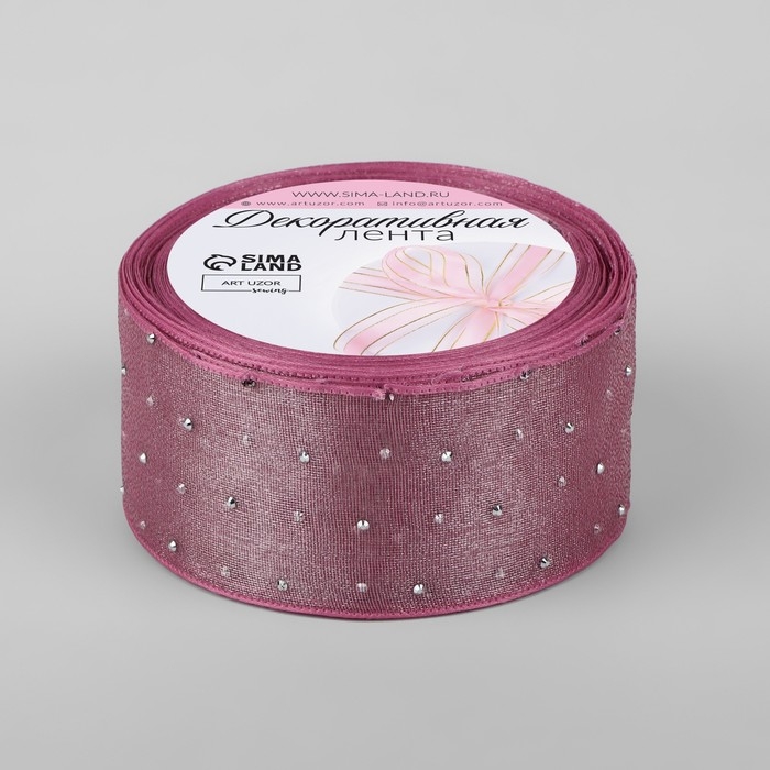 Лента капроновая, со стразами, 38 мм &times; 9,1 &plusmn; 0,5 м, цвет пудровый