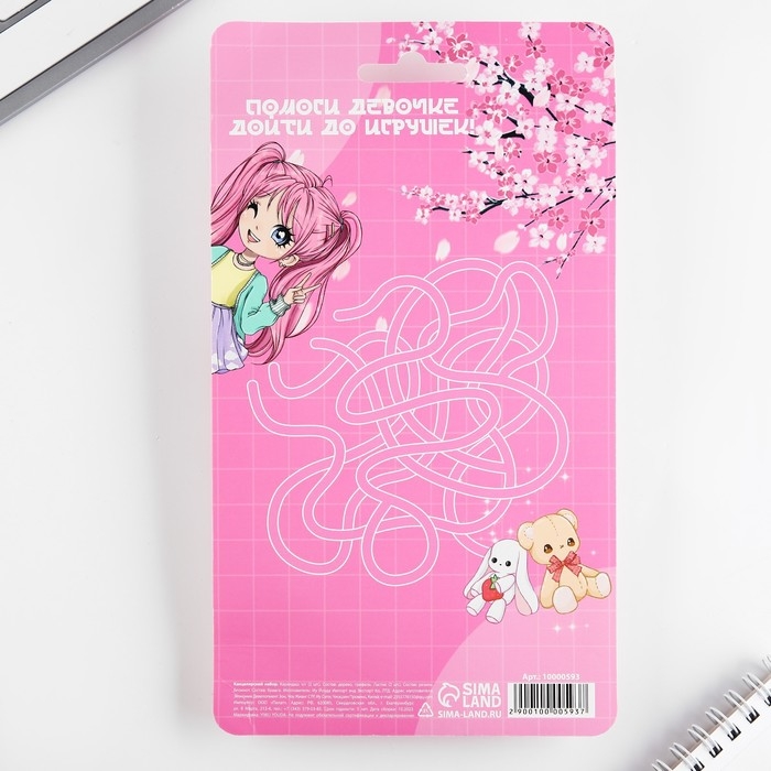 Подарочный набор &laquo;Аниме&raquo;, карандаши 2 шт, ластики 2 шт, блокнот