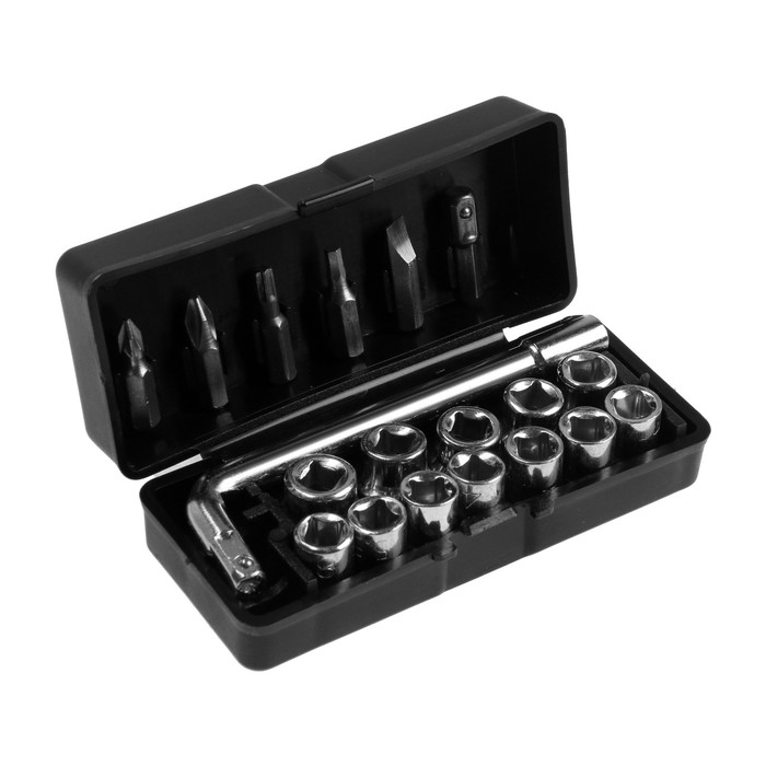 Набор торцевых головок и бит ТУНДРА, вороток, 19 предметов Набор торцевых головок и бит ТУНДРА, вороток, 19 предметов