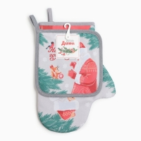 Набор кухонный Доляна "С новым годом": прихватка 17х17 см, варежка-прихватка 20х28 см, 35% хлопок