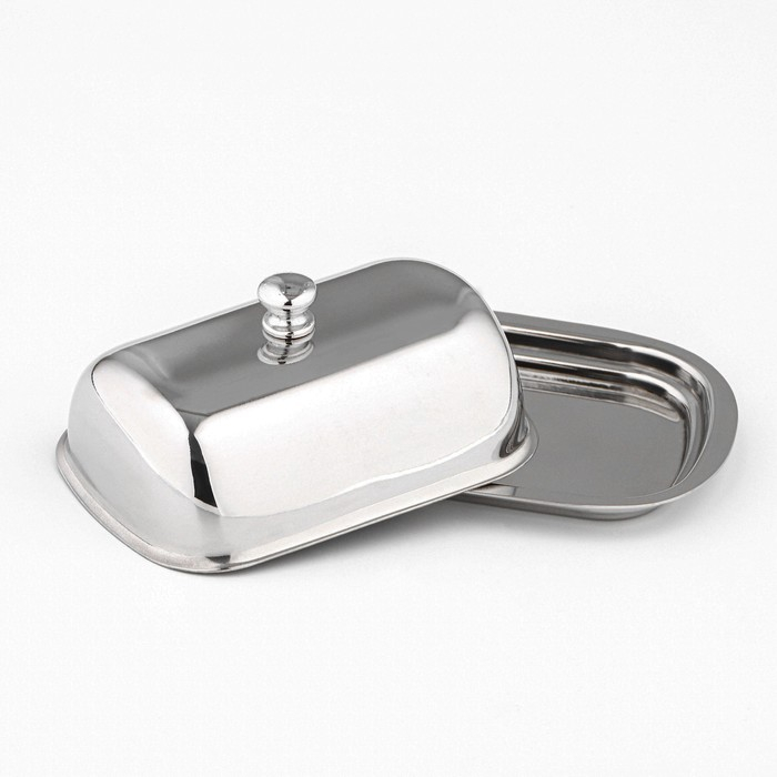 Маслёнка из нержавеющей стали, 16&times;12&times;7 см, цвет серебряный