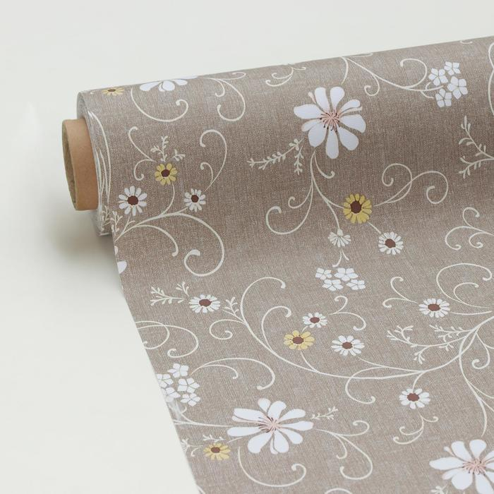 Клеёнка на стол &laquo;Ромашковое поле&raquo;, на тканевой основе, ширина 137 см, рулон 20 метров, толщина 0,25 мм, цвет коричневый
