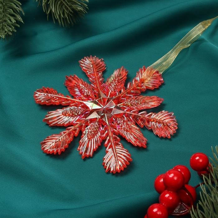 Украшение ёлочное "Снежинка ажурная" 11х11 см, красный перелив