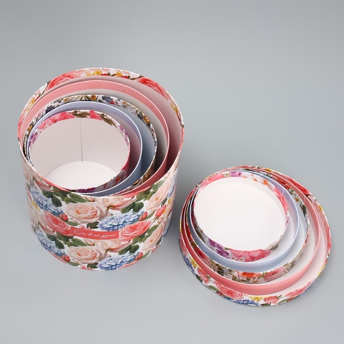 Набор шляпных коробок 5 в 1, упаковка подарочная, &laquo;Цветы&raquo;, 13 х 14 ‒ 19.5 х 22 см