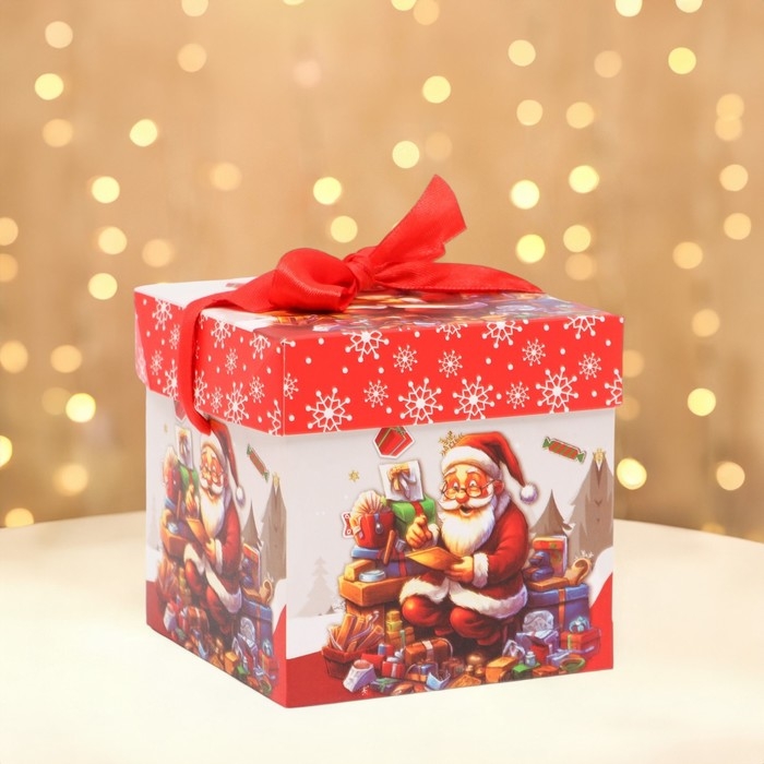 Новый год. Коробка Самосборная "Колокольчики" 10 х 10 х 10 см