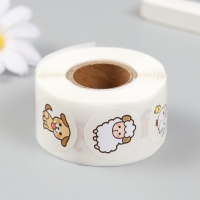 Наклейка бумага "Фермерские звери" d=2,5 см 500 шт в рулоне 3х6,5х6,5 см