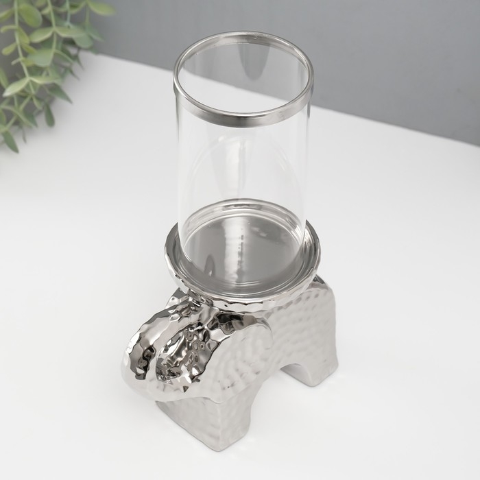 Подсвечник керамика, стекло на 1 свечу Подсвечник керамика, стекло на 1 свечу "Слон" d=8 см серебро 16х10х27 см