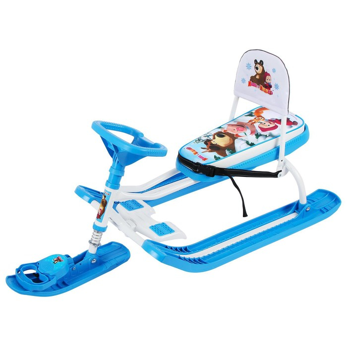 Снегокат &laquo;Маша и медведь&raquo;, СММ2, со спинкой и ремнём безопасности,цвет голубой/белый