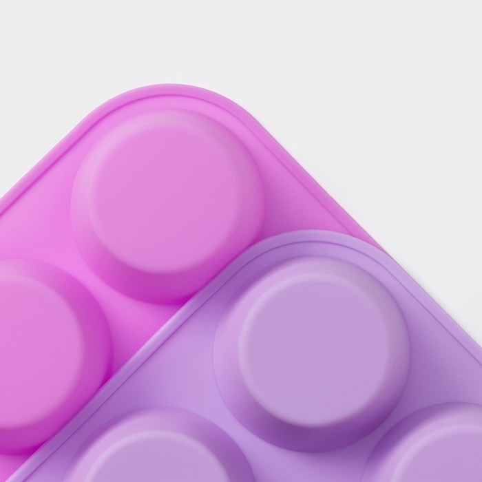 Форма для выпечки Доляна «Круг», силикон, 29×22×3 см, 12 ячеек, d=6,5 см, цвет сиреневый Форма для выпечки Доляна «Круг», силикон, 29×22×3 см, 12 ячеек, d=6,5 см, цвет сиреневый