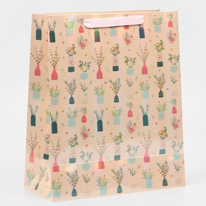 Пакет подарочный ламинированный вертикальный, упаковка, &laquo;Будь счастлива&raquo;, радужная голография, М 26 х 30 х 9 см