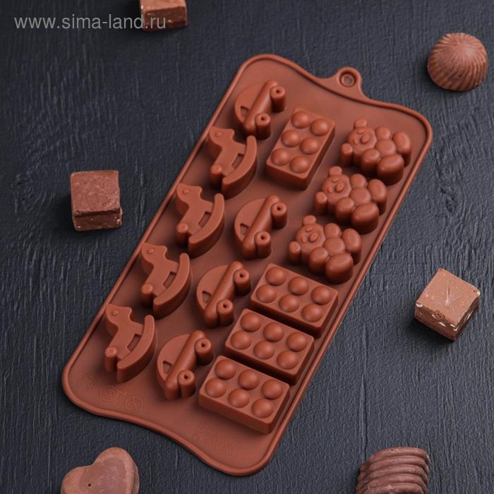 Форма для конфет и шоколада Доляна &laquo;Детские игрушки&raquo;, силикон, 21&times;11 см, 15 ячеек (3,5&times;2 см), цвет МИКС