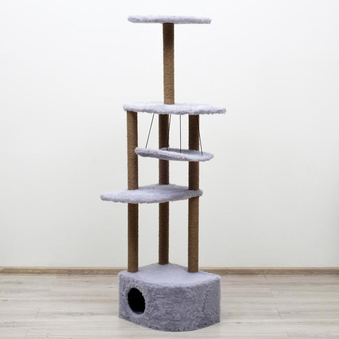 Комплекс для кошек с когтеточкой, угловой, с гамаком, 48 х 48 х 171 см, серый Комплекс для кошек с когтеточкой, угловой, с гамаком, 48 х 48 х 171 см, серый
