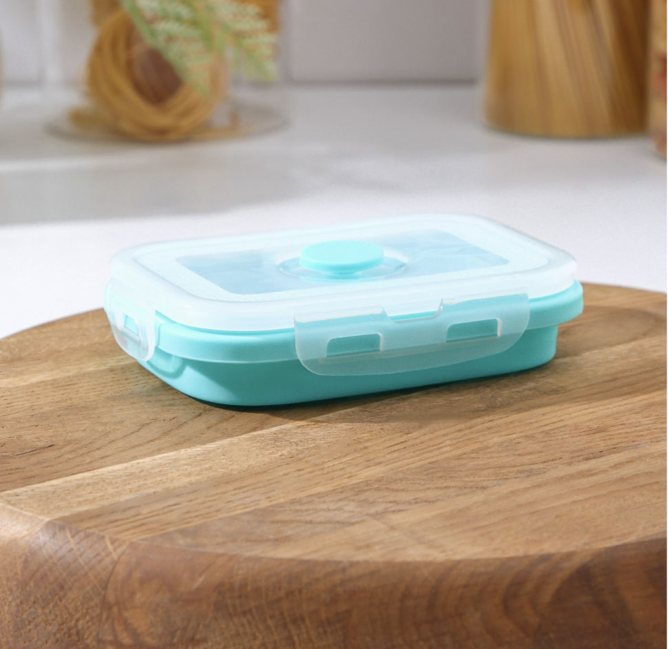 Контейнер складной с крышкой Доляна &laquo;Коста&raquo;, 400 мл, 12,5x9x6,4 см, цвет бирюзовый