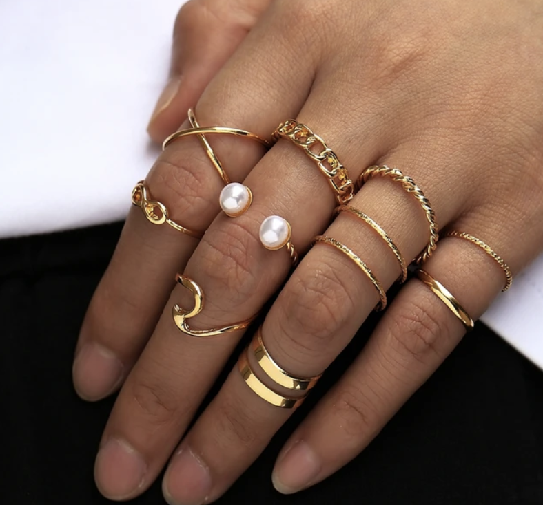 Набор колец в золотом цвете