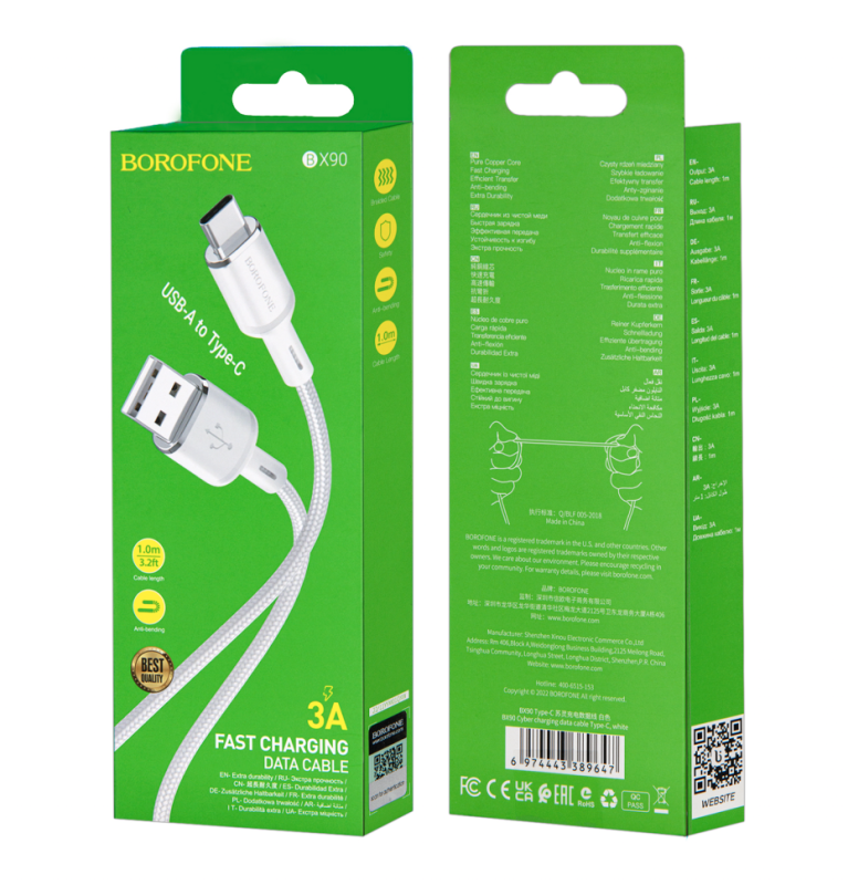 Кабель BX90 USB Type-C 1M 3A