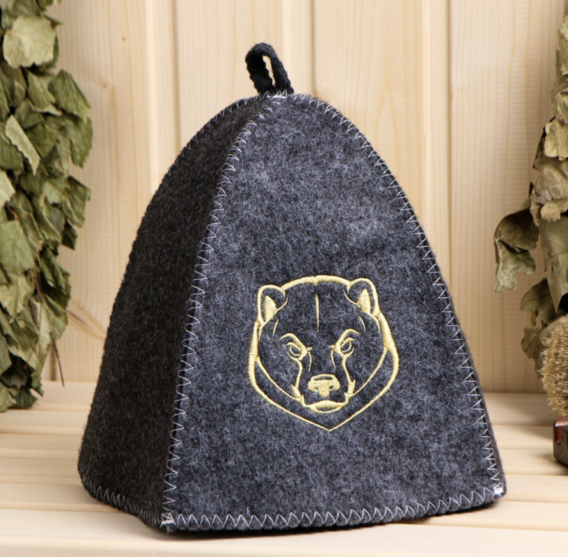 Шапка для бани серая с вышивкой Шапка для бани серая с вышивкой "Медведь"