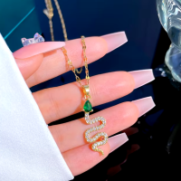 Женская цепочка из нержавеющей стали с зеленым Цирконом