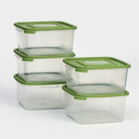 Набор контейнеров пищевых Доляна, 5 шт, 460 мл, 11x11x11 см, квадратные, прозрачные, крышки зелёные