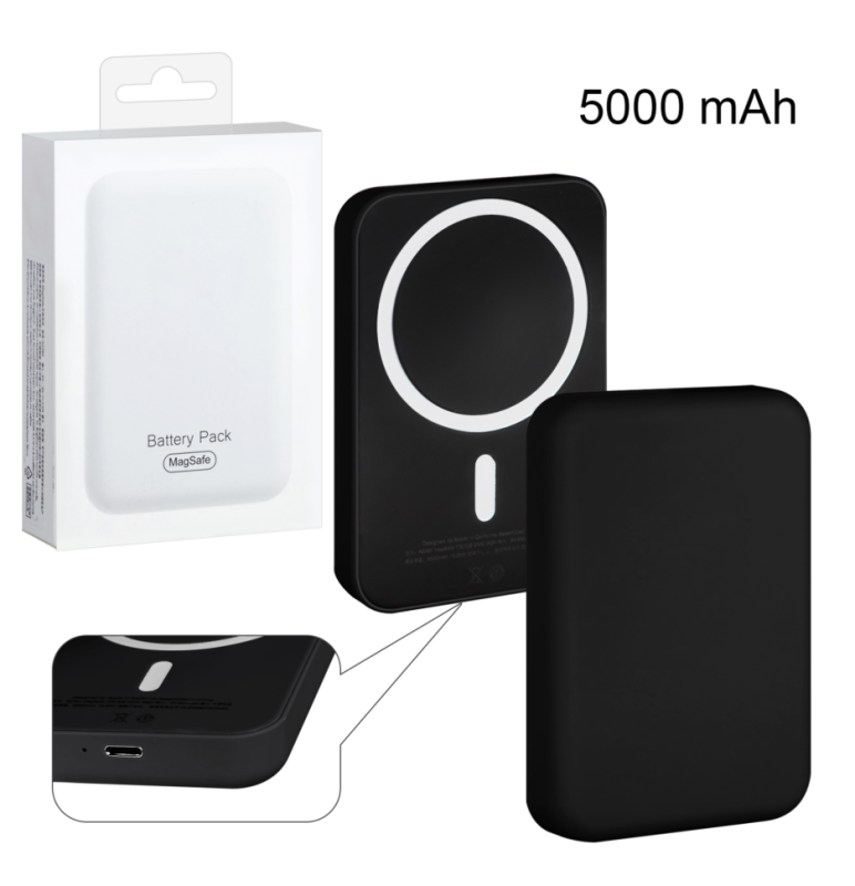 Беспроводное зарядное устройство Magsafe магнитное5W 5000mAh черный (no logo)
