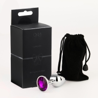 Анальная пробка Оки-Чпоки, серебряная, кристалл фиолетовый, D = 28 мм