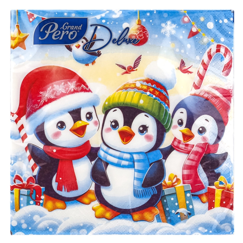 Салфетки бумажные Grand Pero Deluxe "Пингвины" 20л