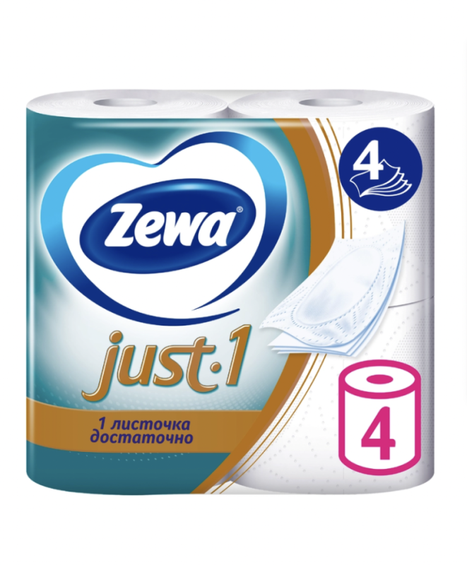 Бумага туалетная ZEWA Just1 4-слоя, 4шт