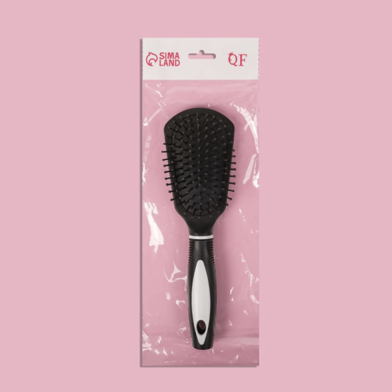 Расчёска массажная, 6,5 x 24 см, цвет чёрный/белый