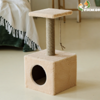 Домик для животных, с когтеточкой и полкой, джут, 32 х 32 х 64, бежевый