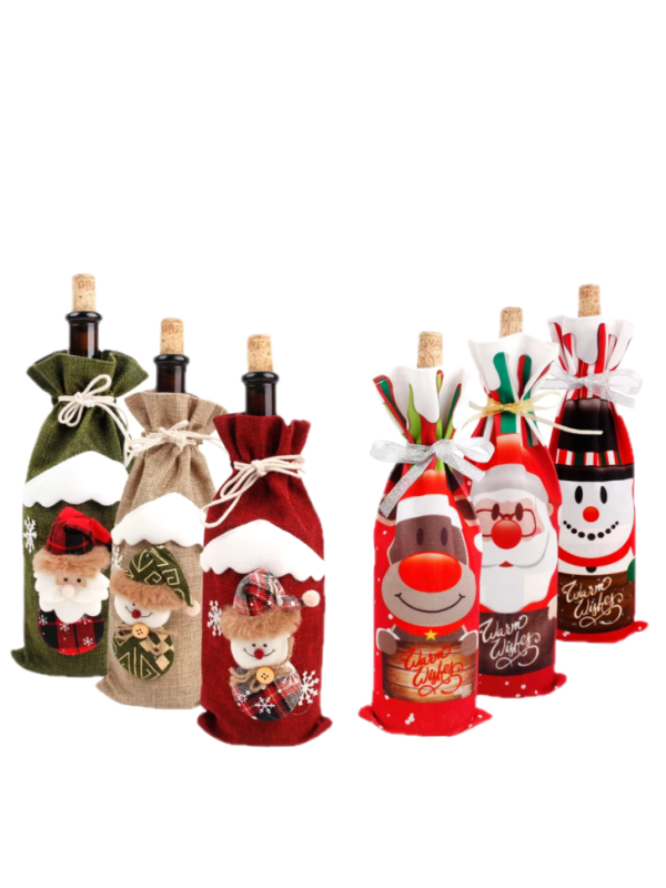 Новогодний чехол для бутылки праздничное украшение Дед Мороз