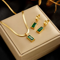 Ожерелье и серьги DIEYURO из нержавеющей стали 316L с квадратным зеленым кристаллом из циркония для женщин