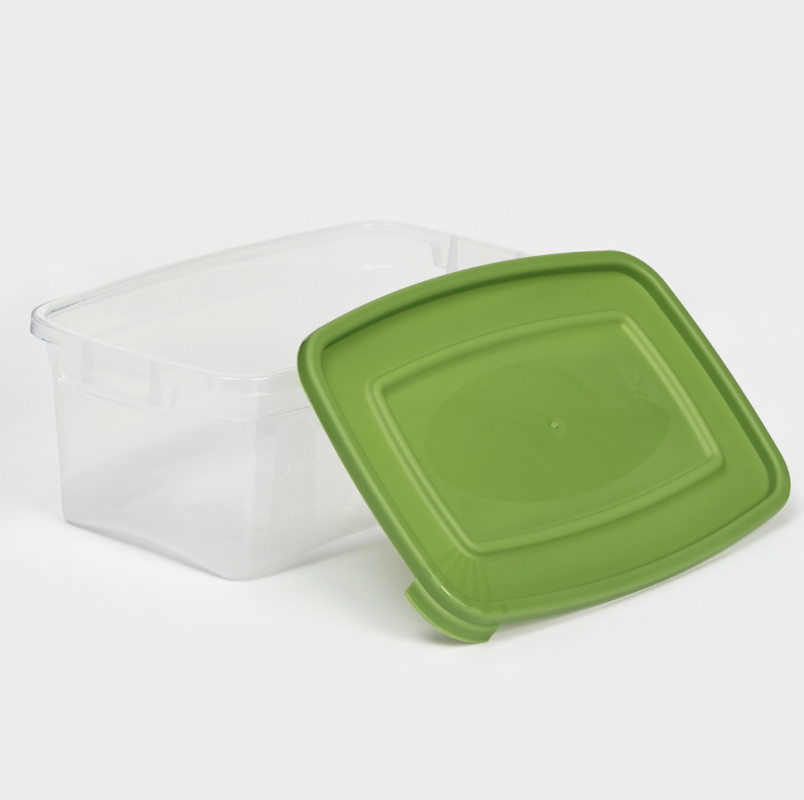 Набор контейнеров пищевых Доляна, 3 шт: 1 л, 18,5x12x7 см, прямоугольные, прозрачные, крышка зелёная