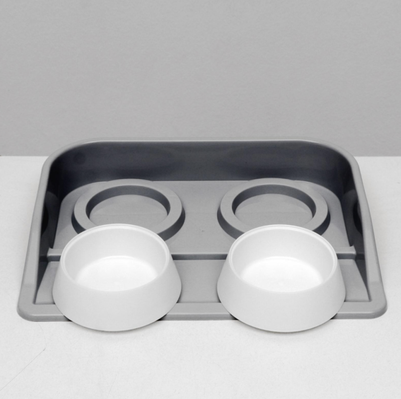 Миски с лотком "Феликс" 0,3 л, 41 x 30 x 6 см, серый лоток, белые миски